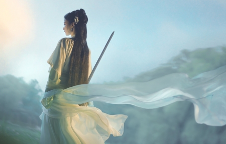 唯美古風(fēng)美女 劍 背影 王楚然 4K壁紙 3840x2160
